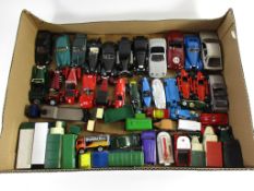 BOX CONTAINING DINKY TOYS, VARIOUS LORRIES, VINTAGE CARS, RACING CARS ETC