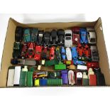 BOX CONTAINING DINKY TOYS, VARIOUS LORRIES, VINTAGE CARS, RACING CARS ETC