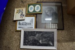 FRAMED PENCIL DRAWING OF A YOUNG GIRL, TOGETHER WITH OTHER PRINTS, PARHAM HOUSE ETC