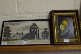 TWO PRINTS, ONE STILL LIFE, AND A PRINT OF THE EAST PROSPECT OF KIRKSTED ABBEY NEAR HORNCASTLE,