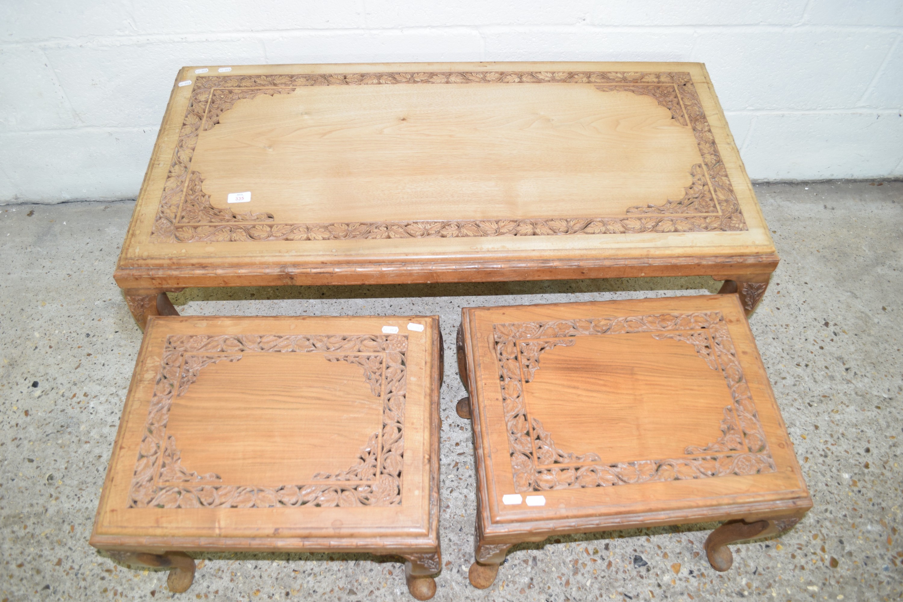 SET OF THREE LOW COFFEE TABLES, ALL WITH SIMILAR FRETWORK DECORATION, LARGEST APPROX 109 X 54CM - Image 2 of 2