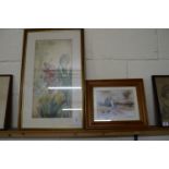 ART NOUVEAU STYLE PRINT OF POPPIES IN WOODEN FRAME TOGETHER WITH A PRINT OF A CHURCH