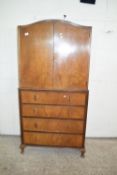 MID-20TH CENTURY TALLBOY, CUPBOARD OVER CHEST OF FOUR DRAWERS, WIDTH APPROX 84CM