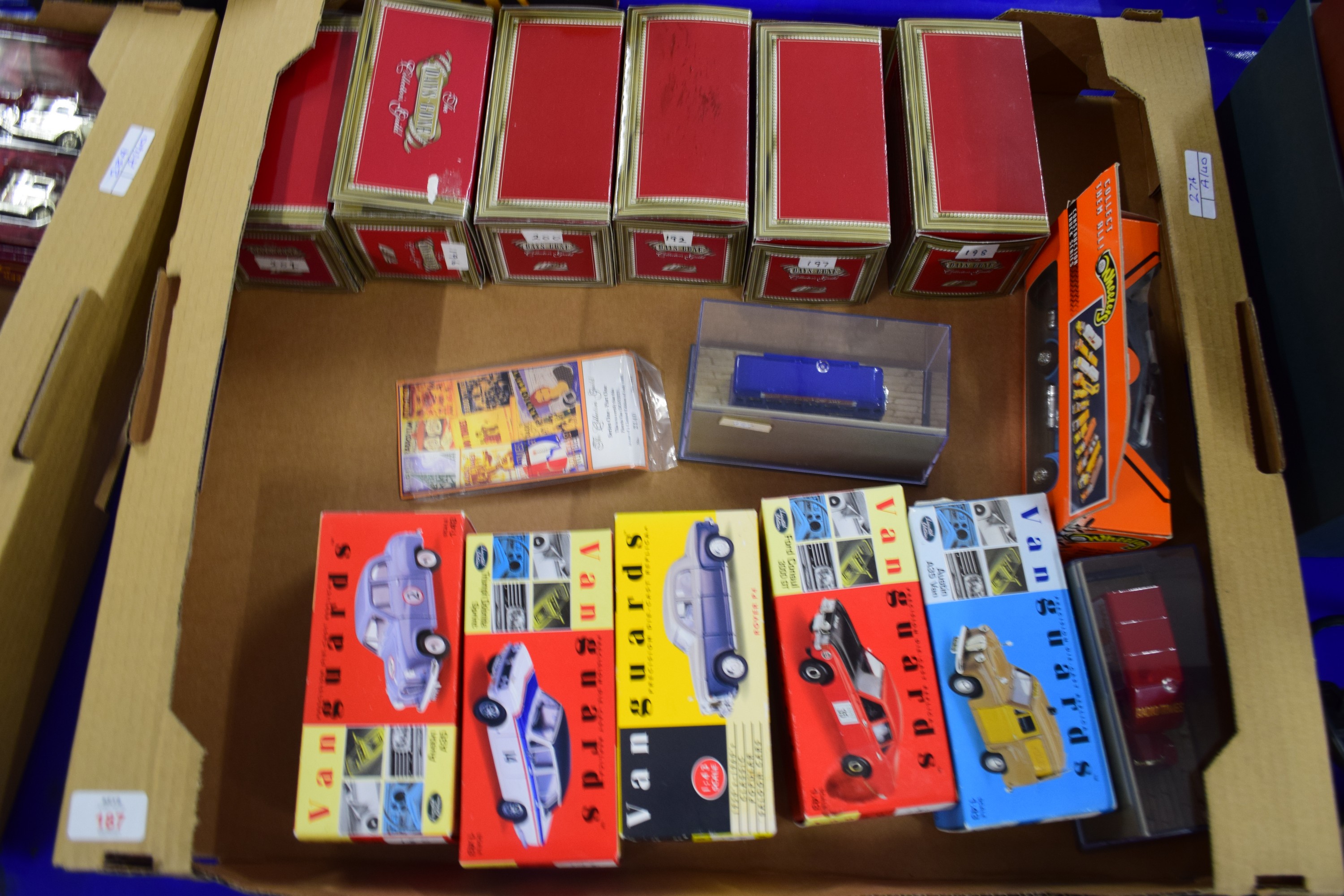 BOX CONTAINING LLEDO CARS AND VANS INCLUDING AUSTIN A35, ROVER P4 ETC