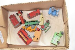 SMALL BOX CONTAINING DINKY CARS, LORRIES, MATCHBOX REMOVAL SERVICE, BUSES ETC