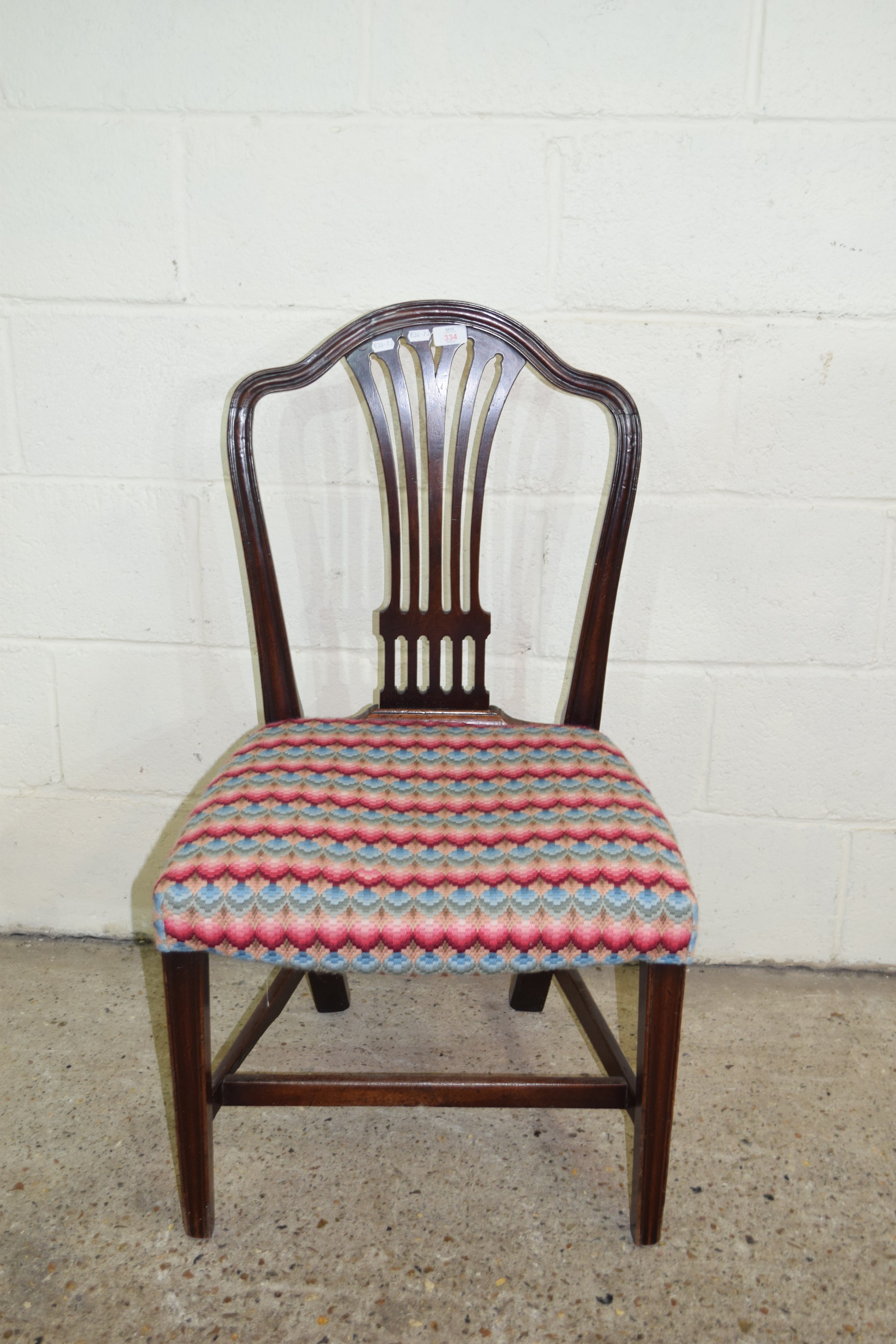 MAHOGANY UPHOLSTERED DINING CHAIR, HEIGHT APPROX 96CM