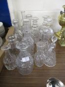 GLASS WARES, MAINLY CUT GLASS DECANTERS