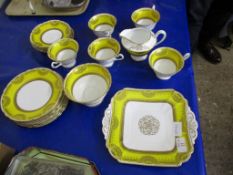 SHELLEY TEA SERVICE WITH A YELLOW AND GOLD DESIGN, PATTERN NO 11559