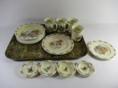 TRAY CONTAINING ROYAL DOULTON BUNNIKINS WARES PLATES, BABY PLATE AND FOUR SMALL MUGS