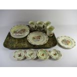 TRAY CONTAINING ROYAL DOULTON BUNNIKINS WARES PLATES, BABY PLATE AND FOUR SMALL MUGS