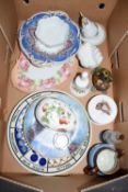 BOX CONTAINING CERAMIC ITEMS INCLUDING A COALPORT STRAWBERRY EGG, SMALL CIRCULAR GLASS BOX AND