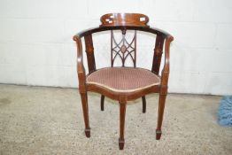 GOOD QUALITY 19TH CENTURY CORNER OR ELBOW CHAIR WITH OPEN WORK AND STRUNG DECORATION THROUGHOUT,