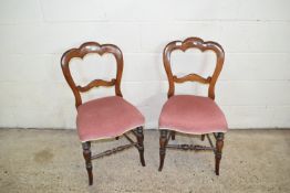 PAIR OF VICTORIAN MAHOGANY BALLOON BACK UPHOLSTERED CHAIRS, HEIGHT APPROX 88CM