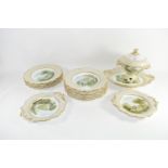 PART STAFFORDSHIRE TEA SET DECORATED WITH A PRINTED LANDSCAPE DESIGN INCLUDING SERVING DISH,