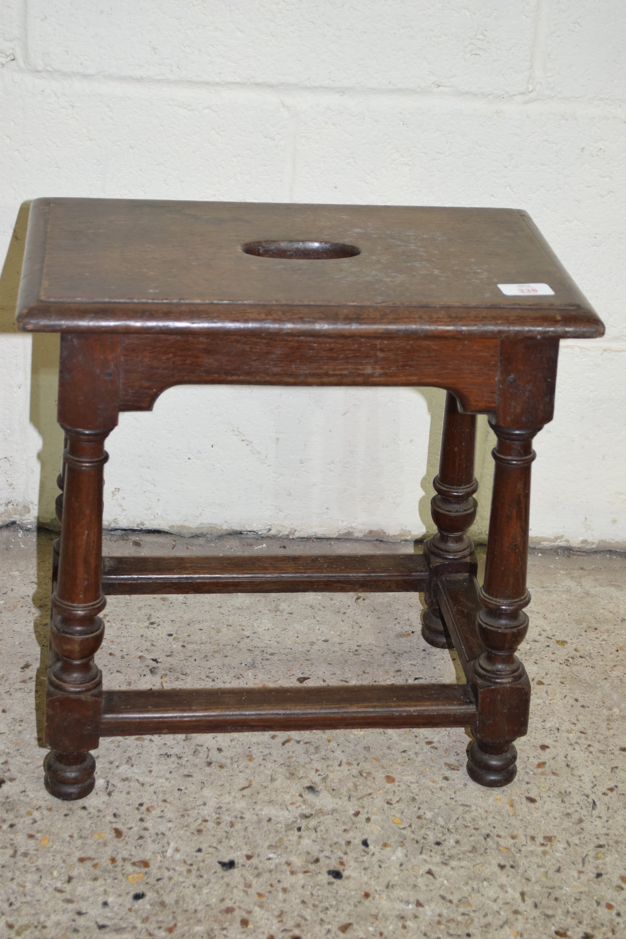 SMALL 19TH CENTURY JOINTED STOOL, APPROX 41 X 25CM