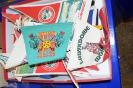 BOX CONTAINING PENNANTS FOR VARIOUS TOWNS, DERWENTWATER, NORTHUMBERLAND ETC