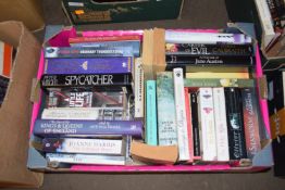 BOX CONTAINING MIXED BOOKS TO INCLUDE SPYCATCHER, BLUE HORIZON, CAREER OF EVIL ETC