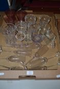 TRAY CONTAINING GLASS WARES, CHAMPAGNE FLUTES ETC