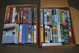 TWO BOXES OF RAILWAY INTEREST VHS TAPES "DISAPPEARING LINES", "STEAM'S INDIAN SUMMER", "THE
