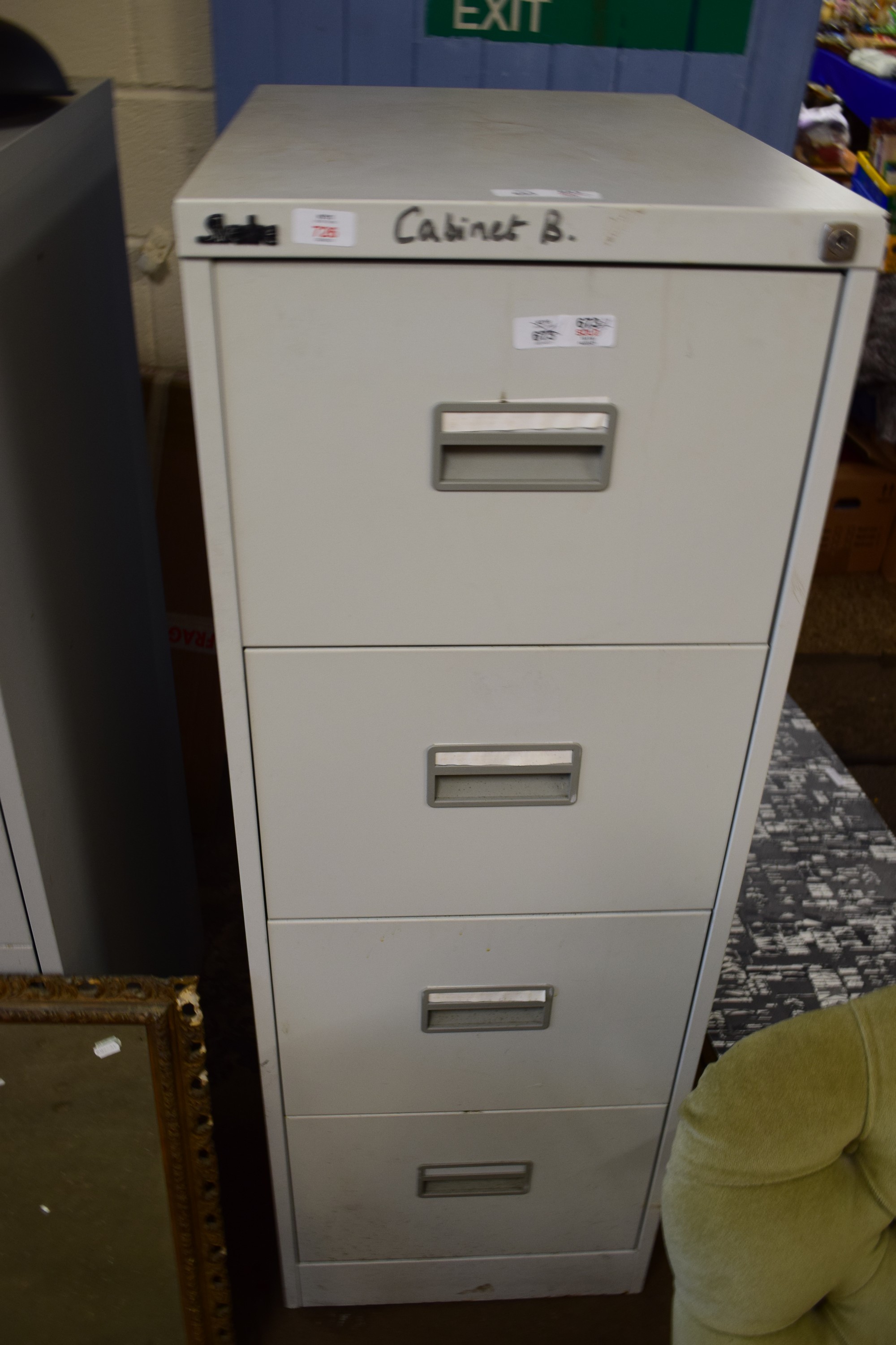 FOUR DRAWER GREY METAL FILING CABINET