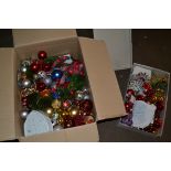 TWO BOXES OF CHRISTMAS TREE DECORATIONS