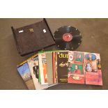 CASE CONTAINING VINTAGE LPS TO INCLUDE THE DUBLINERS, PLUS A NOVELTY RECORD CLOCK