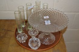 TRAY CONTAINING GLASS WARES INCLUDING A GLASS TAZZA AND GLASS CORDIALS