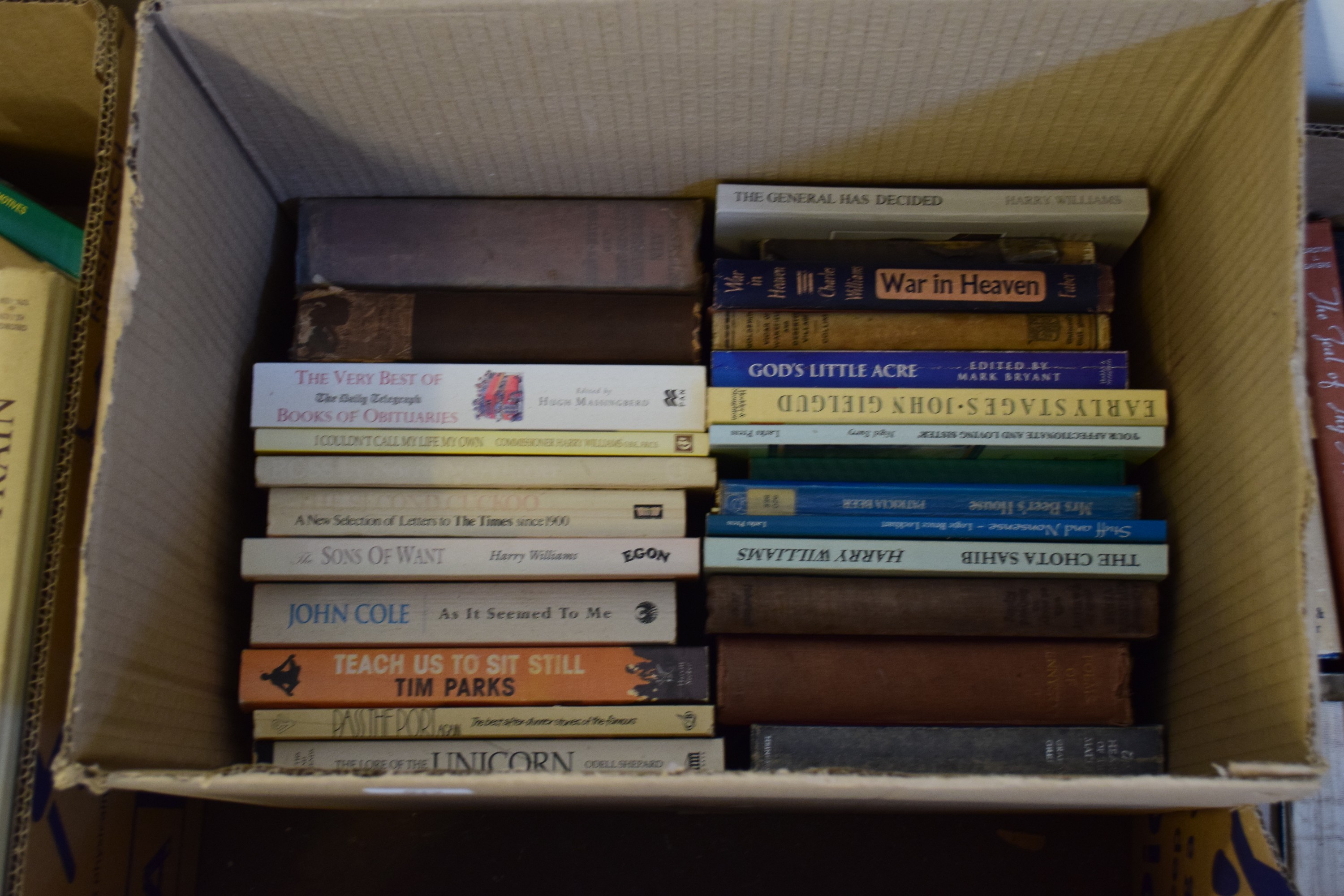 BOX OF MIXED BOOKS TO INCLUDE SONS OF WANT, GOD'S LITTLE ACRE, TEACH US TO SIT STILL ETC