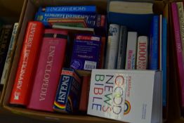 BOX OF MIXED DICTIONARIES AND REFERENCE BOOKS BY COLLINS ETC