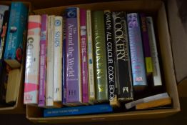 BOX OF COOKERY BOOKS TO INCLUDE THE WORLD ENCYCLOPAEDIA OF CHEESE, COMPLETE GUIDE TO COOKERY, THE