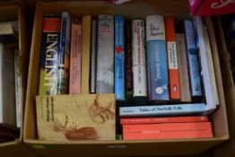 BOX OF MIXED BOOKS TO INCLUDE THE PENGUIN BOOK OF PUZZLES, SECRETS OF MARY MAGDALENE, THE NORFOLK