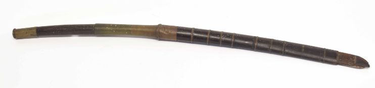 Late 19th/early 20th century South Asian Shan sword with brass pommel and grip, overall length 90cm