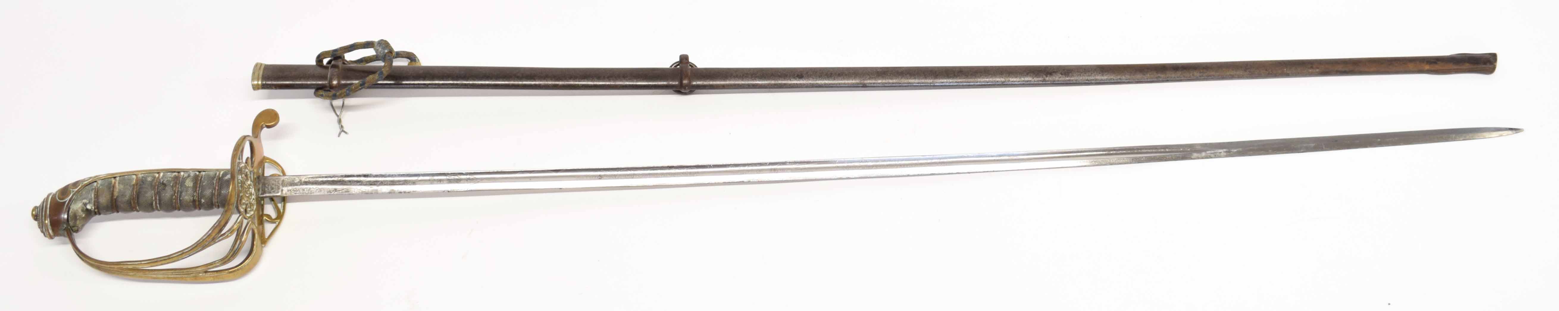 Unusual small version of 1822 pattern Victorian sword with fish-skin coloured grip, Victorian cipher - Image 4 of 7