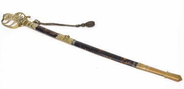 Victorian 1822 pattern sword with scabbard, blade with piped back, grip with wood and fish-skin