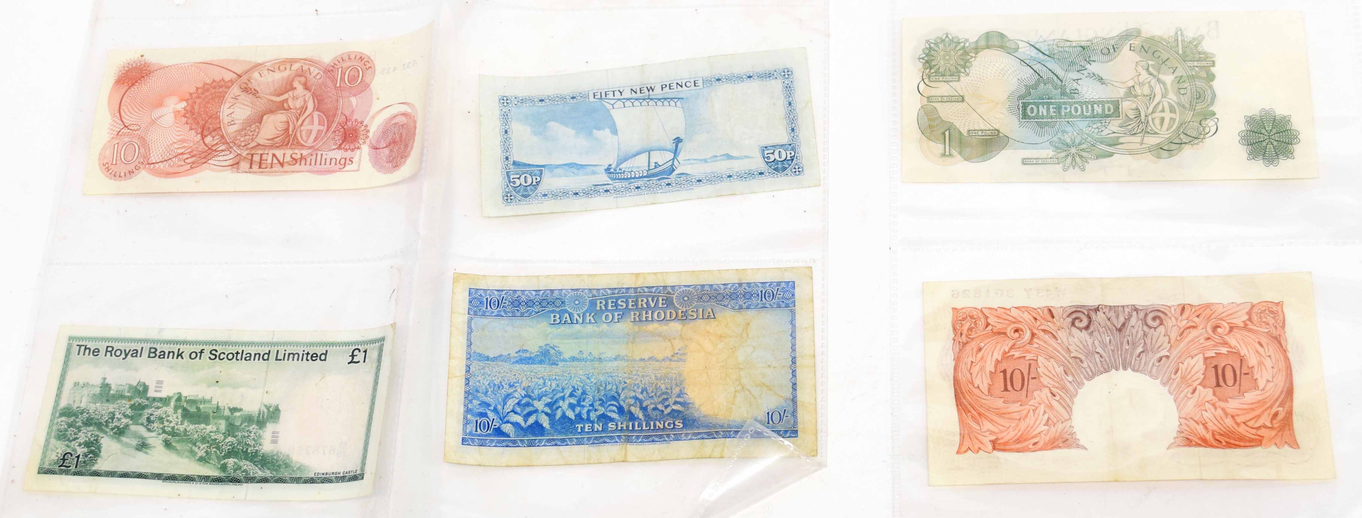 Bank of England bank notes comprising page £1 with error, no serial number, vgc, O'Brien 10/-, - Image 2 of 2