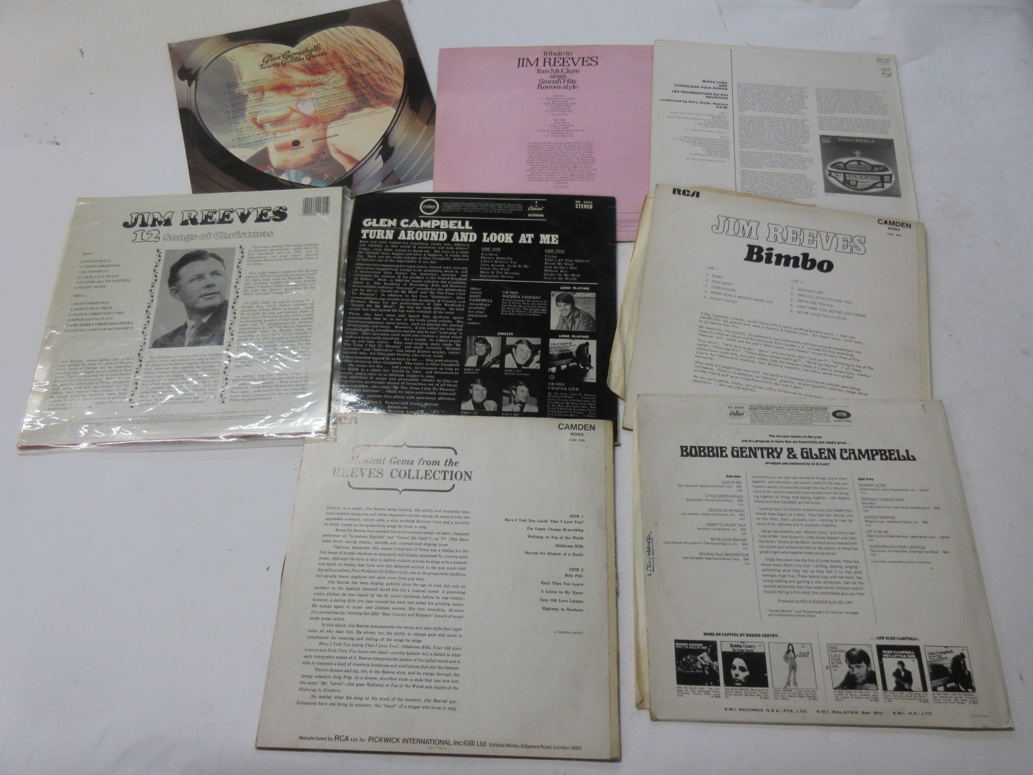 797a: 8 LPs including GLEN CAMPBELL (3), JIM REEVES (3), CONGOLESE FOLK SONGS