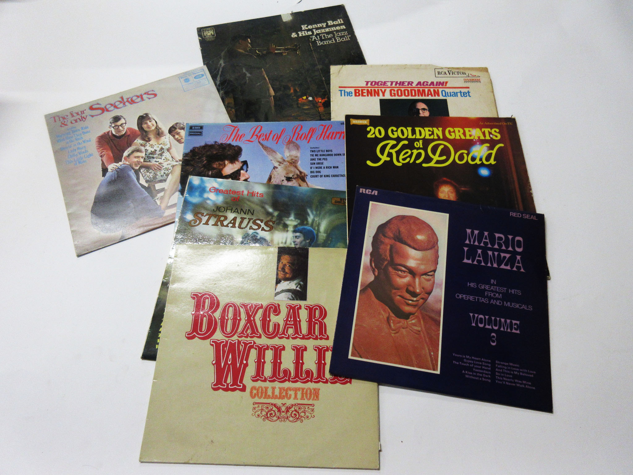 8 LPS, all the classics including BOX CAR WILLIE + GREATEST HITS OF JOHANN STRAUSS + KENNY BALL