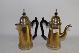 TWO BRASS COFFEE POTS