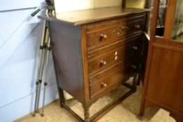 DARK WOOD REPRODUCTION CHEST ON JOINTED LEGS, WITH TURNED SUPPORTS, WIDTH APPROX 92CM