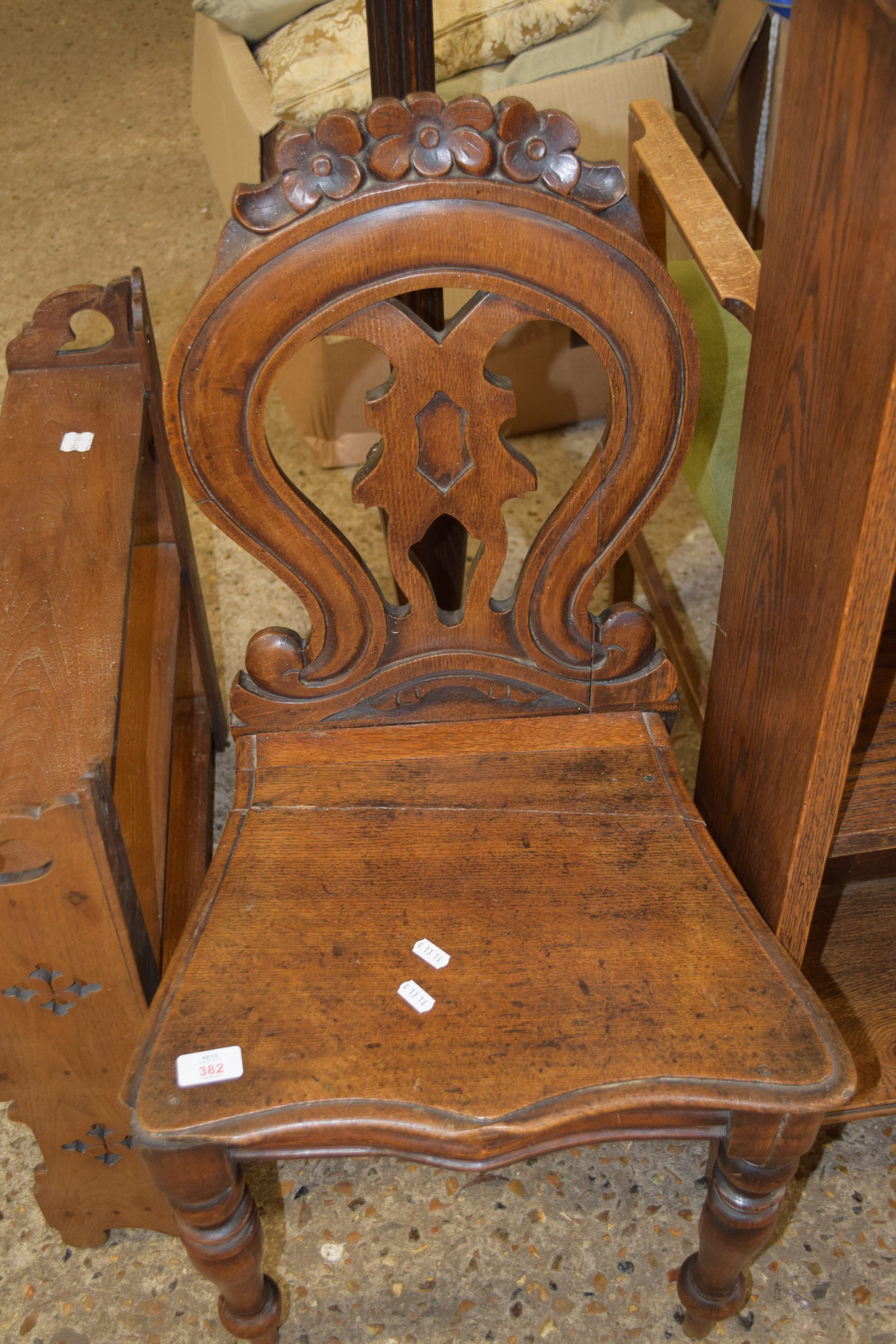 STAINED WOOD 19TH CENTURY CARVED HALL CHAIR, HEIGHT APPROX 86CM