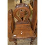 STAINED WOOD 19TH CENTURY CARVED HALL CHAIR, HEIGHT APPROX 86CM