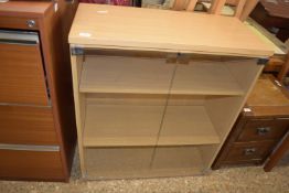 BEECH EFFECT GLAZED LOW BOOKCASE, WIDTH APPROX 80CM