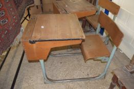 LIFT TOP METAL FRAMED SCHOOL DESK WITH INTEGRAL CHAIR, WIDTH APPROX 56CM