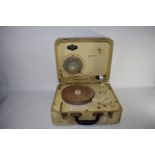 CASED MODEL OF A RECORD PLAYER CIRCA 1950S, TOGETHER WITH VINTAGE RECORDS