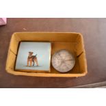BOX CONTAINING A COMPASS AND A COMPACT WITH TERRIER PICTURE TO FRONT
