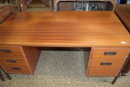 TEAK EFFECT TWIN PEDESTAL OFFICE DESK, WIDTH APPROX 150CM