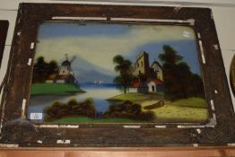 LANDSCAPE ON GLASS IN WOODEN FRAME