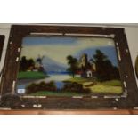 LANDSCAPE ON GLASS IN WOODEN FRAME