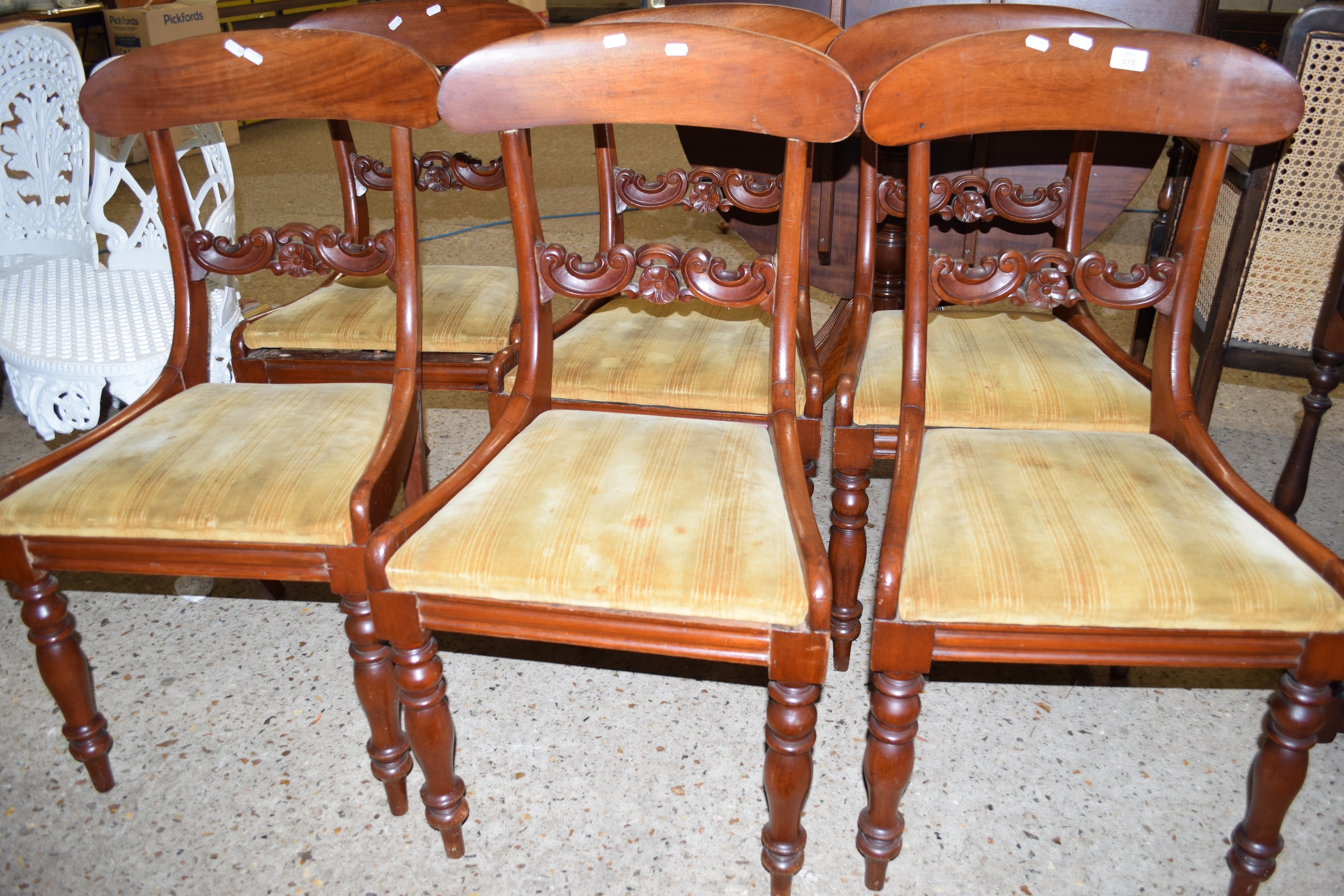 SET OF VICTORIAN MAHOGANY BALLOON BACK UPHOLSTERED DINING CHAIRS, EACH HEIGHT APPROX 91CM