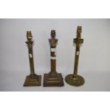 THREE BRASS COLUMNS FOR LAMPS